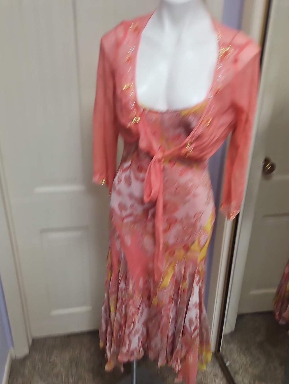 Ice Vintage  Y2k Silk Paisley Floral Maxi Dress with Sheer Bolero - Picture 3 of 11